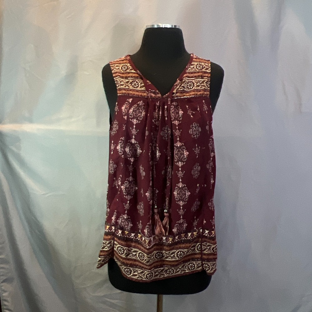 Knox Rose Tunic Top Womens L Multi Paisley Pattern Stretch Sleeveless Tie Front